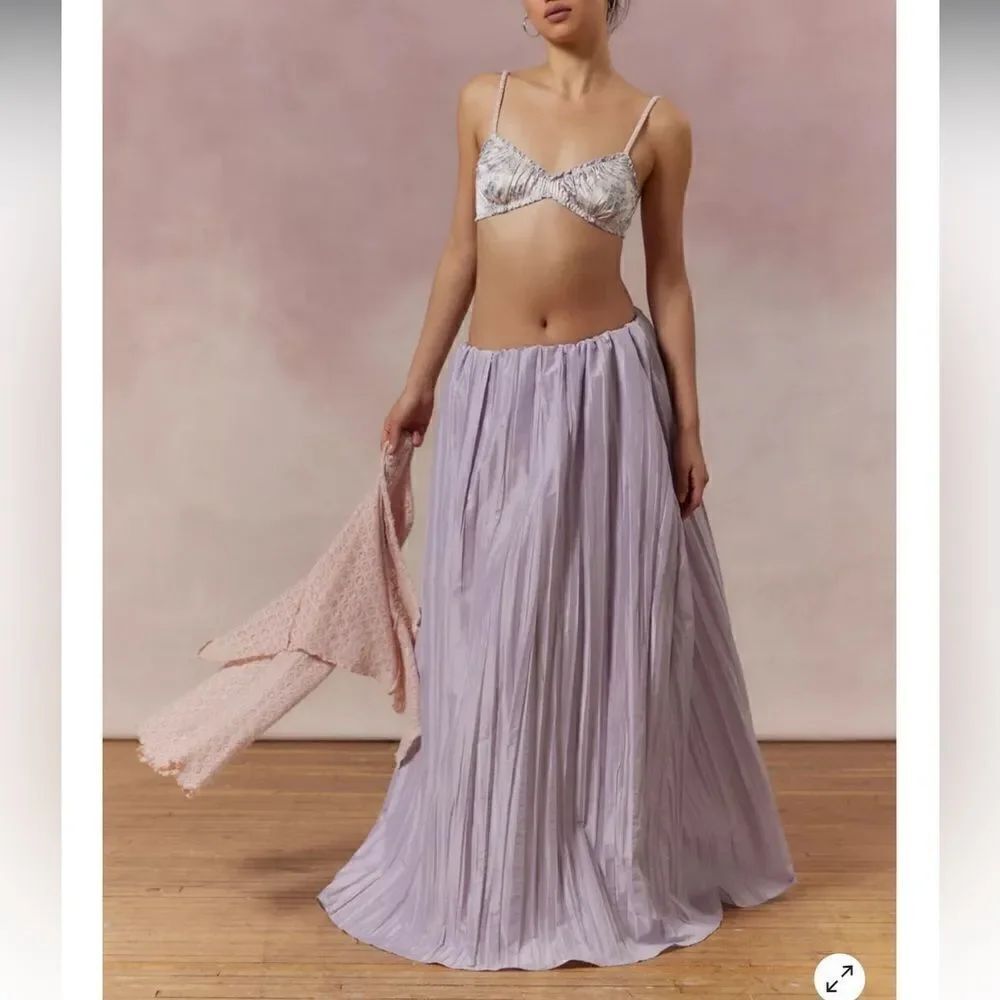 NWT For Love & Lemons Kamala Maxi Skirt & Rosette Bra Small Lavender
